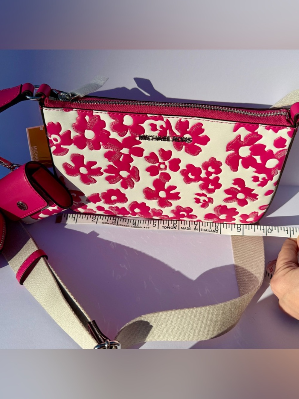Michael Kors Pink and Cream Floral Crossbody with Strap and Pouch Jet Set - Picture 2 of 7